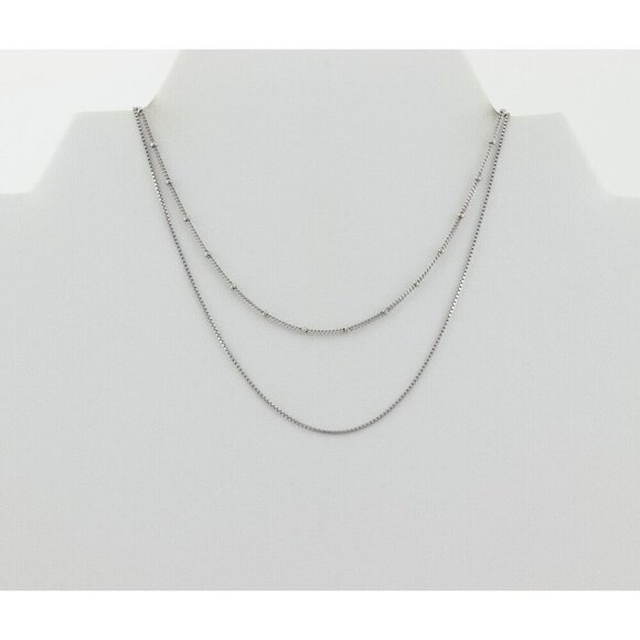 Sterling Silver Two Strand Necklace box Chain & Beaded Station Adjustable Chain - Picture 3 of 7